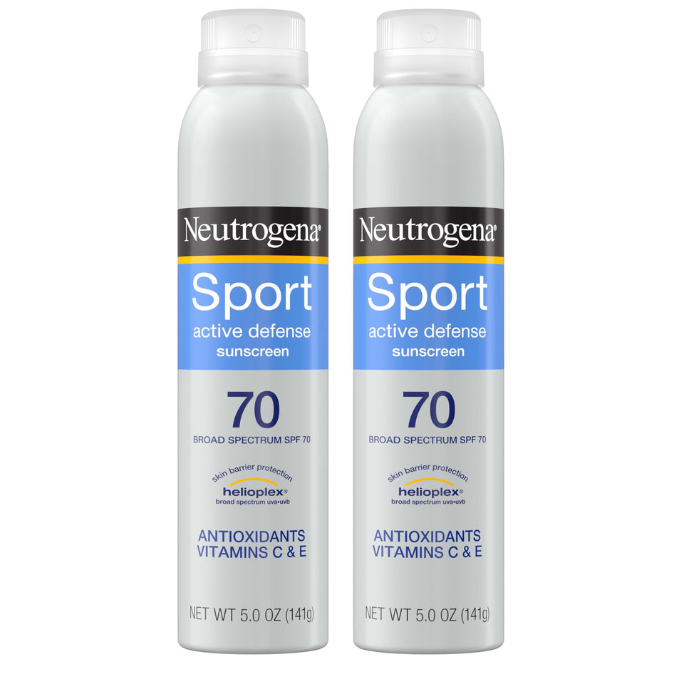 Neutrogena front packaging showing SPF 70 twin pack and active use benefit