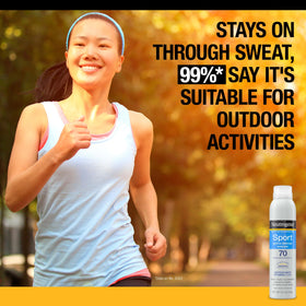 Neutrogena spray action being applied to arm with fast-dry benefit