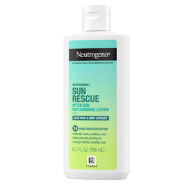Neutrogena product on beach towel lifestyle scene conveying post‑sun recovery