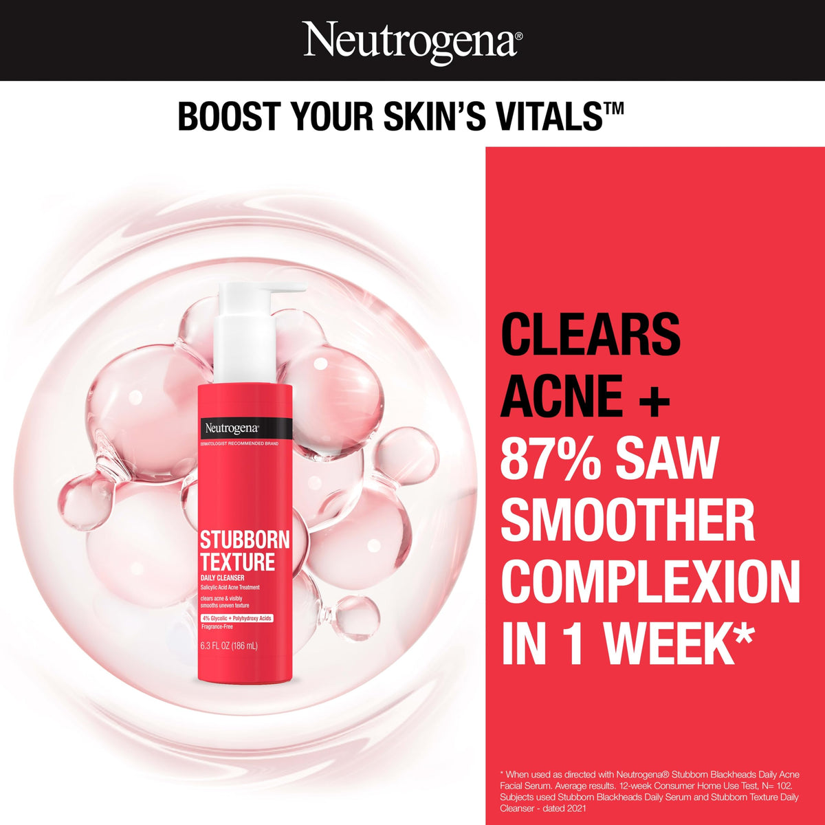 Neutrogena gel texture close-up highlighting exfoliating acids and gentle feel