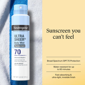 Neutrogena spray texture on skin showing lightweight, non-greasy feel