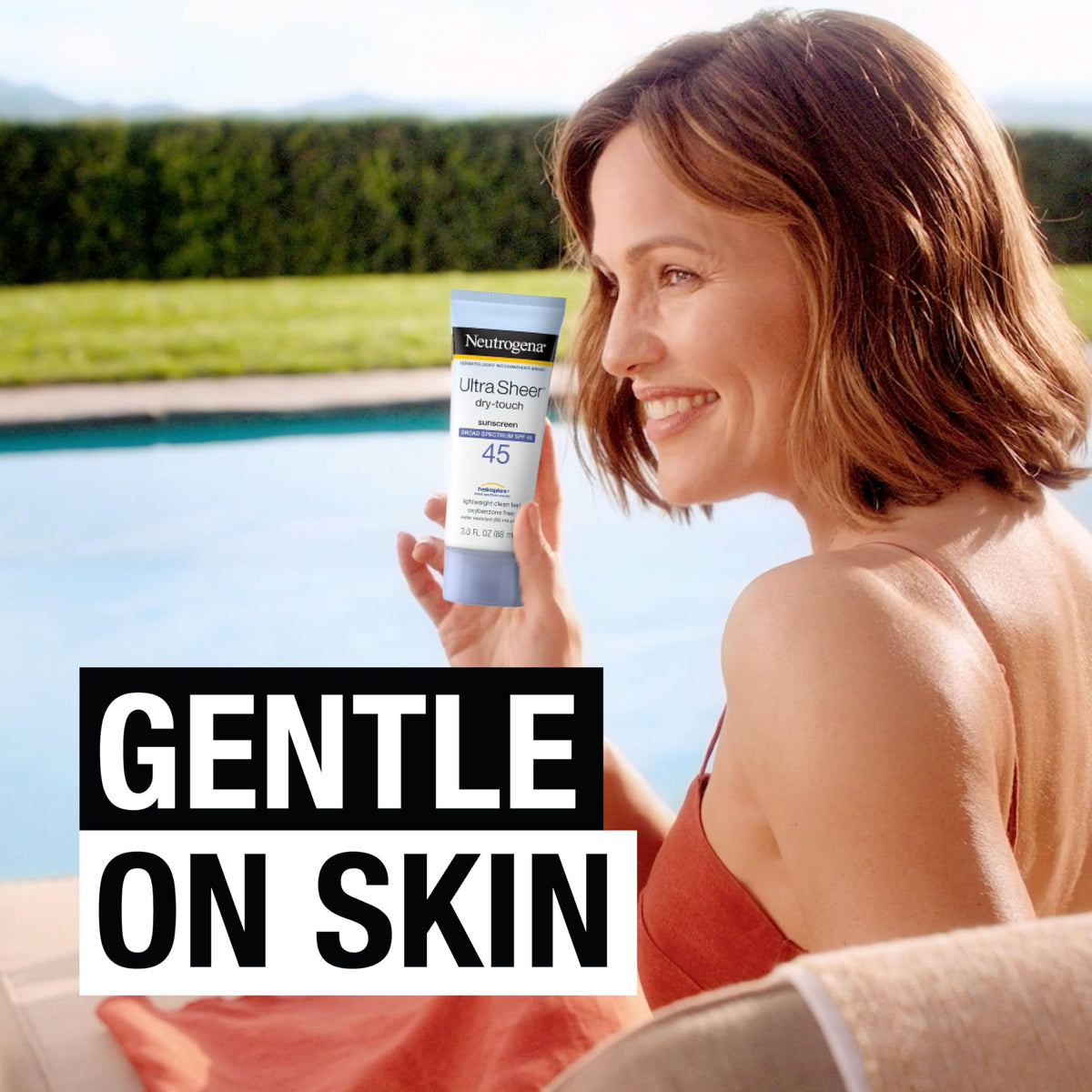 Neutrogena lotion texture squeezed onto hand showing fast absorption benefit
