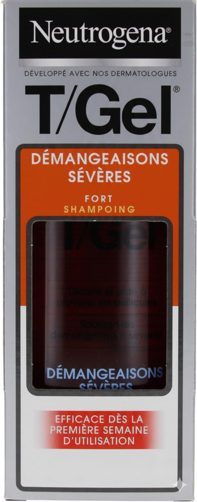 Neutrogena T/Gel strong front packaging showing bottle and label benefits