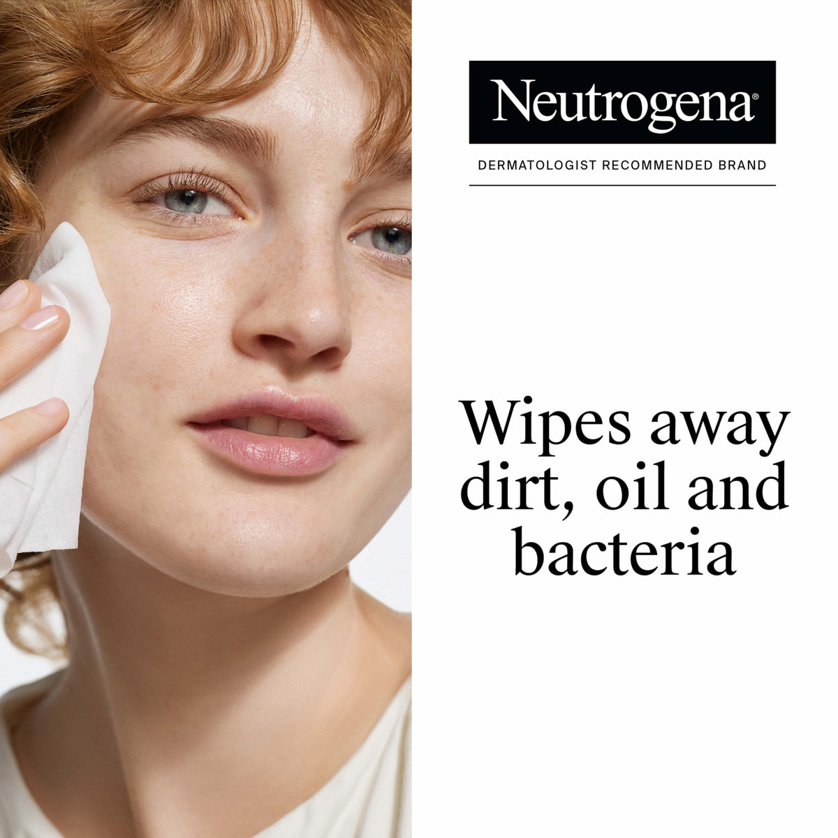 Neutrogena open wipe being pulled from pack demonstrating easy single-step removal