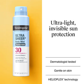Neutrogena close-up of ingredient and SPF label showing Helioplex technology