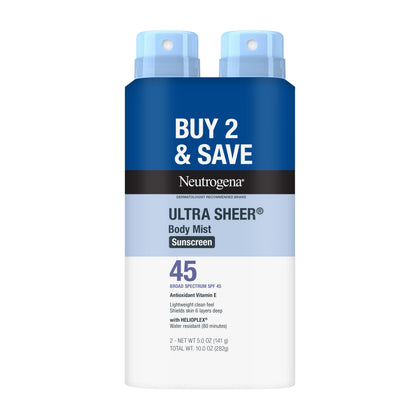 neutrogena front packaging twin pack showing SPF 45 and convenience