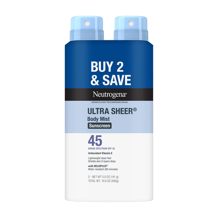 neutrogena front packaging twin pack showing SPF 45 and convenience