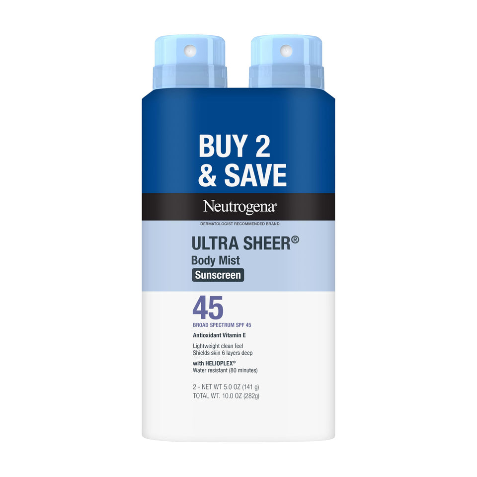 neutrogena front packaging twin pack showing SPF 45 and convenience