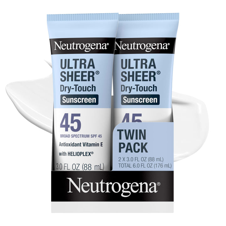 Neutrogena front packaging showing SPF 45 and travel-ready twin benefit