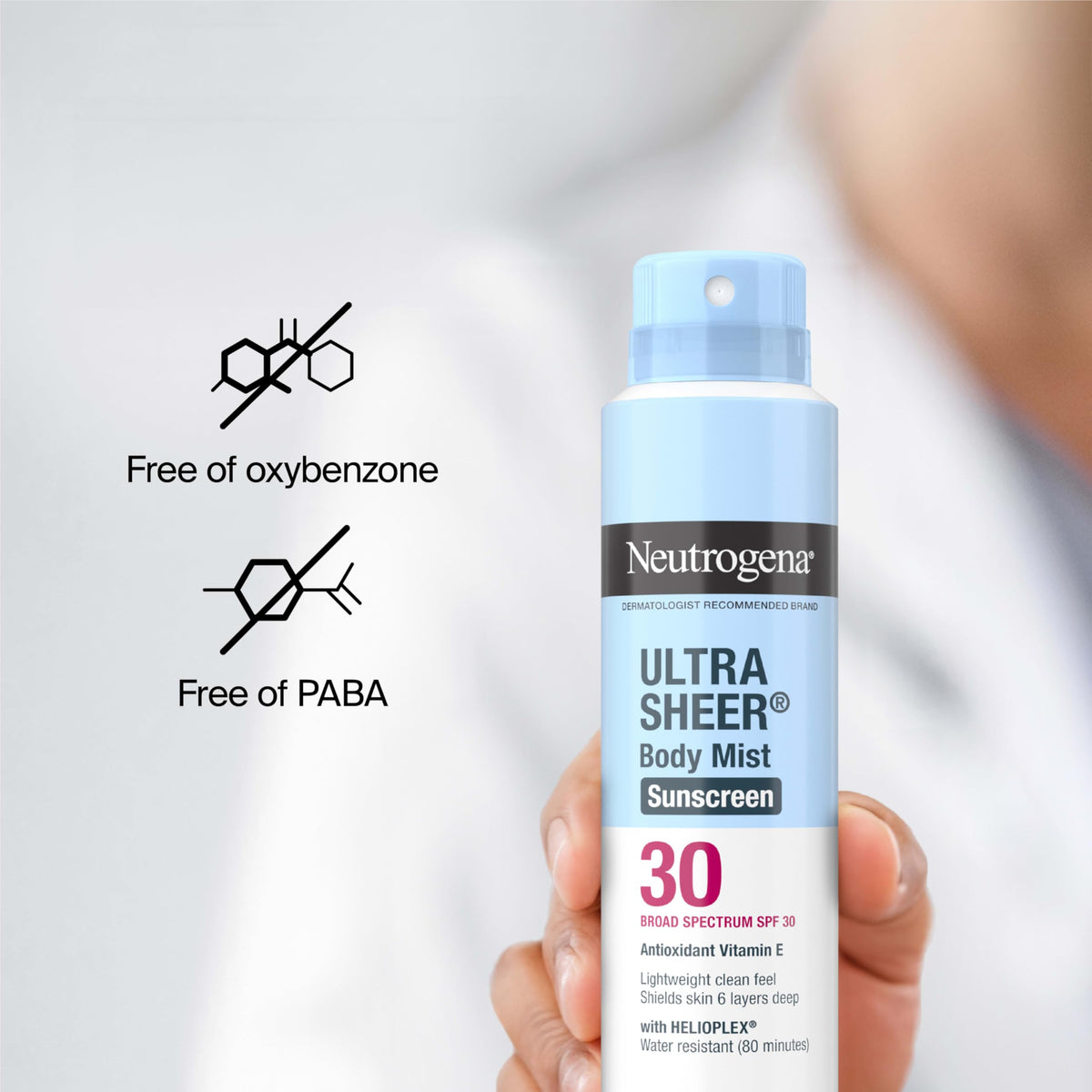 Neutrogena water-resistant spray being used near pool to show 80-minute hold