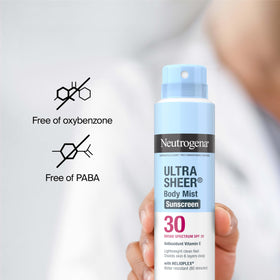 Neutrogena water-resistant spray being used near pool to show 80-minute hold