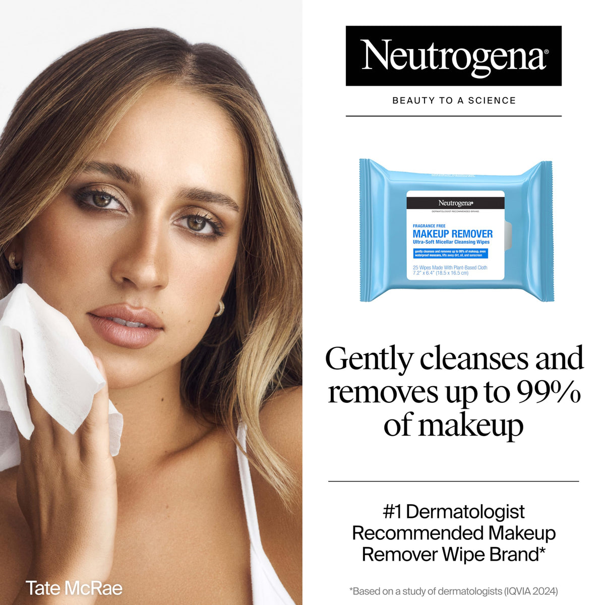 Neutrogena unwrapped full-size wipe showing texture and easy cleansing benefit