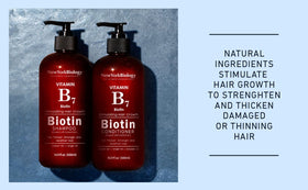NEW YORK BIOLOGY close-up pump and label on biotin shampoo, easy dispensing benefit