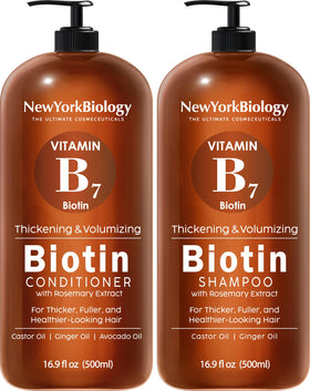 NEW YORK BIOLOGY front packaging of shampoo and conditioner, clear product identification benefits