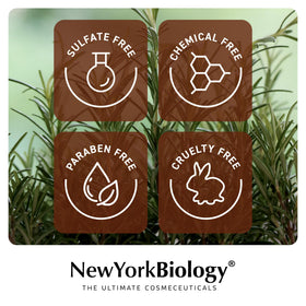 NEW YORK BIOLOGY shampoo in bathroom lifestyle showing styled hair benefit