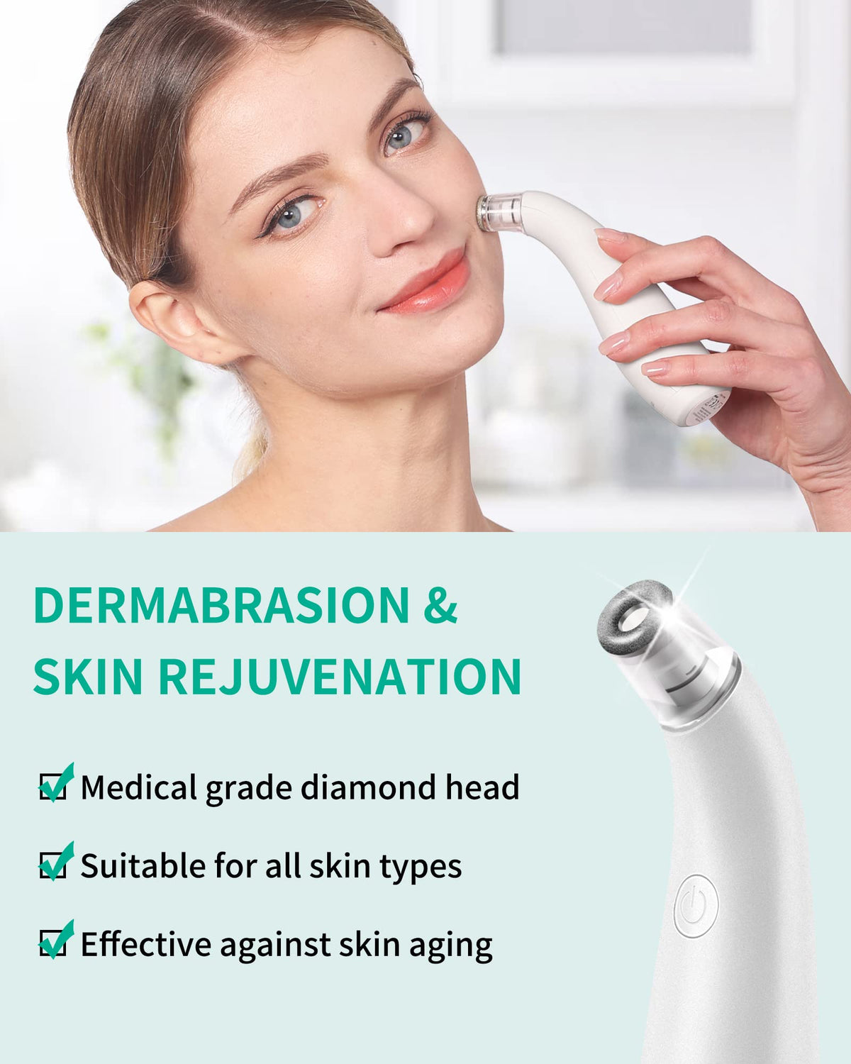 NEWDERMO close-up of diamond tip revealing textured surface for precise exfoliation benefit