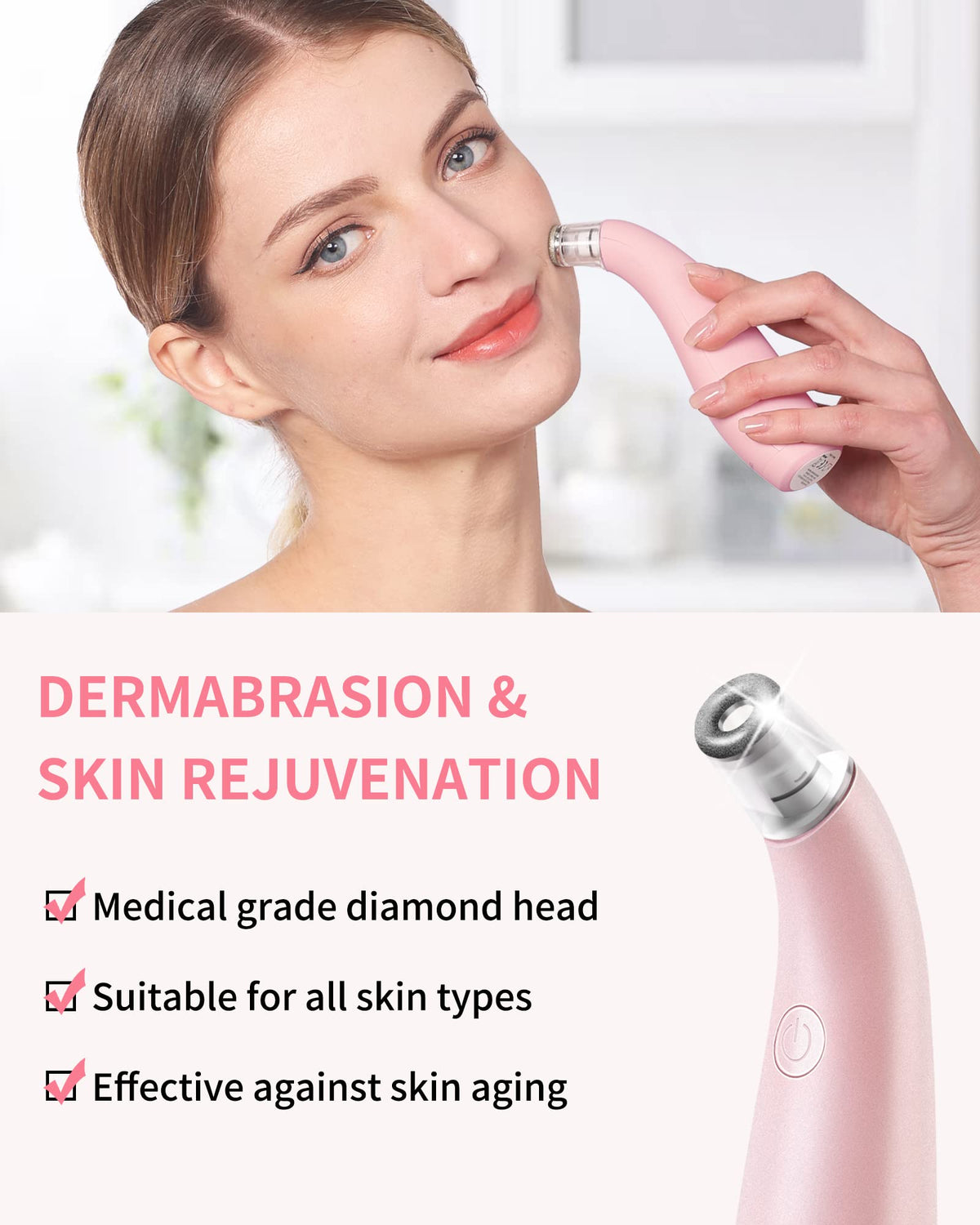 NEWDERMO close-up of diamond tip showing texture for precise exfoliation control