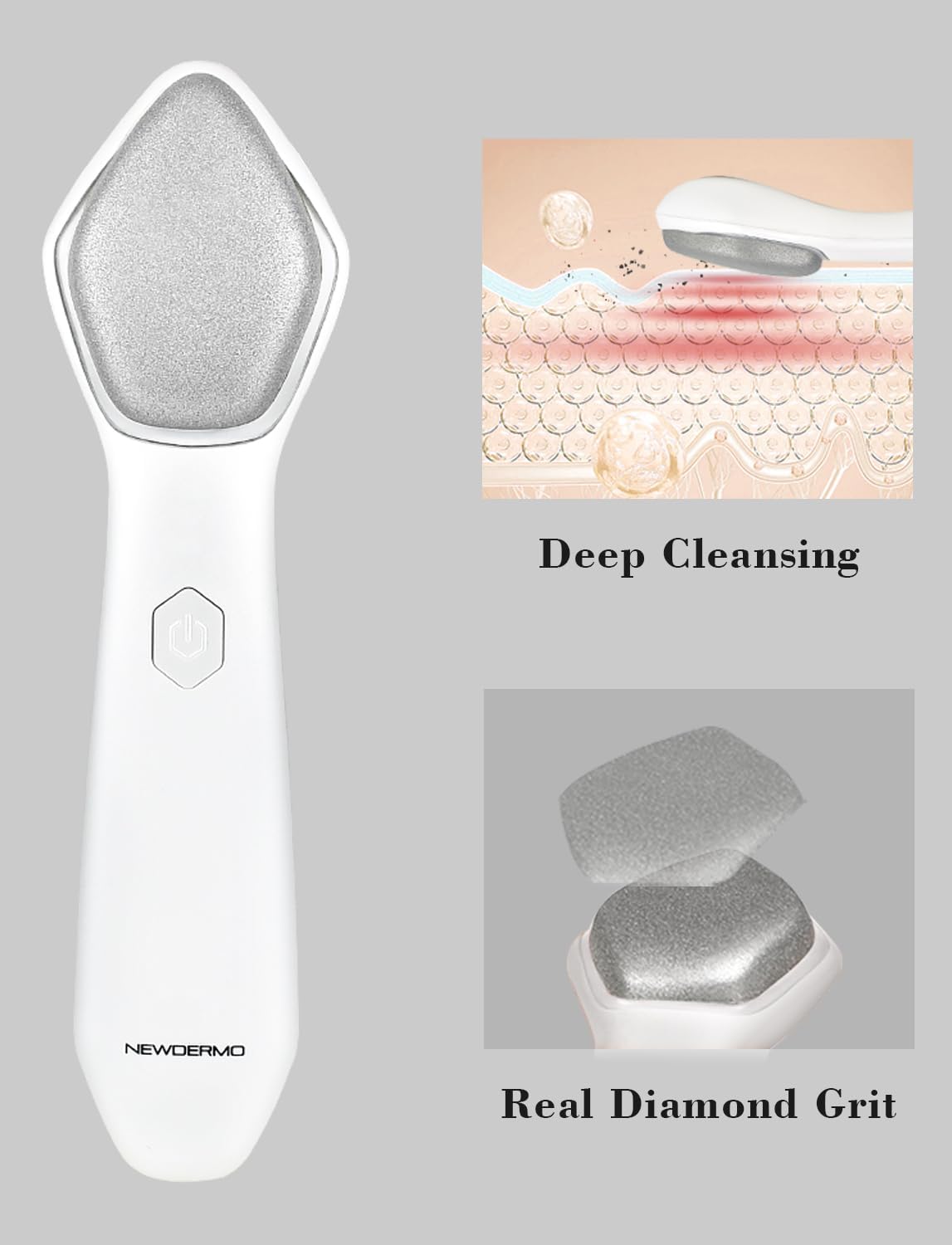 NEWDERMO held in hand to show scale and portability for travel‑friendly skincare