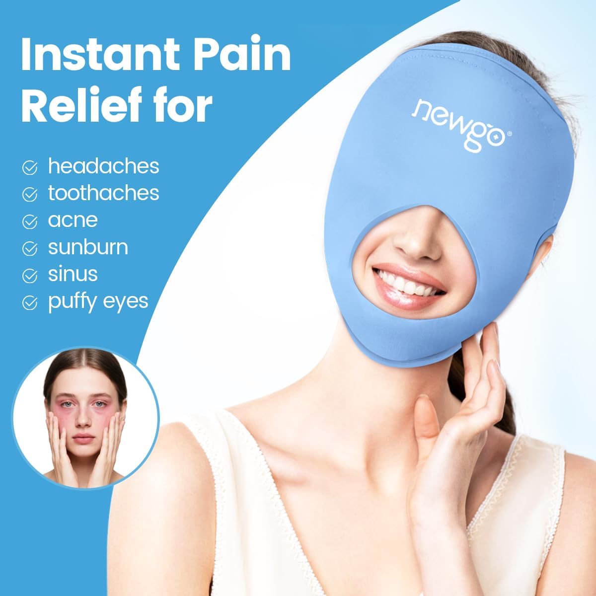 NEWGO close-up of thick gel forehead pad for deeper cooling benefit