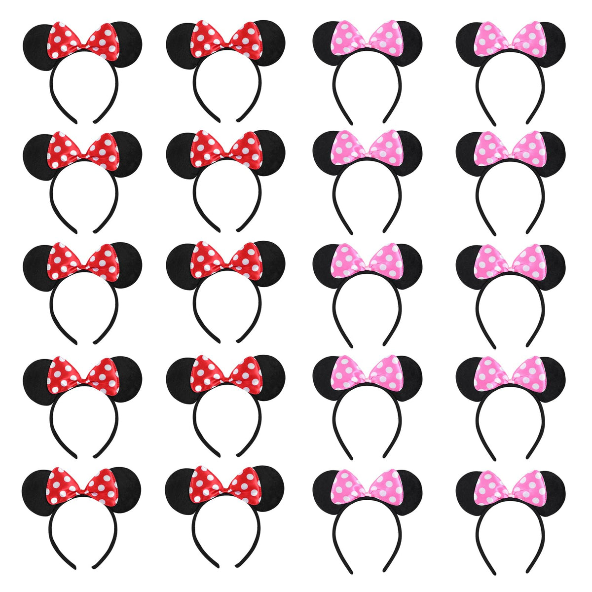 NEWTGAN front view of 20-piece mouse ears set ideal for group parties