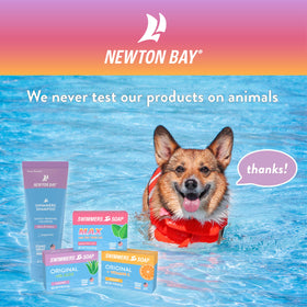 Newton Bay soap in use in a shower after swimming to wash away chlorine and soothe skin