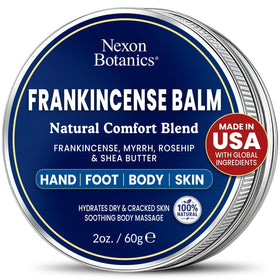 Nexon Botanics jar front view showing compact balm and clear branding for travel convenience