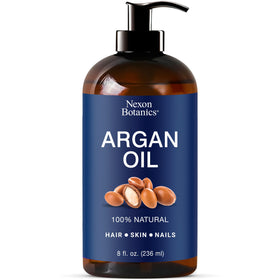 Nexon Botanics front bottle of argan oil showcasing natural packaging and protection