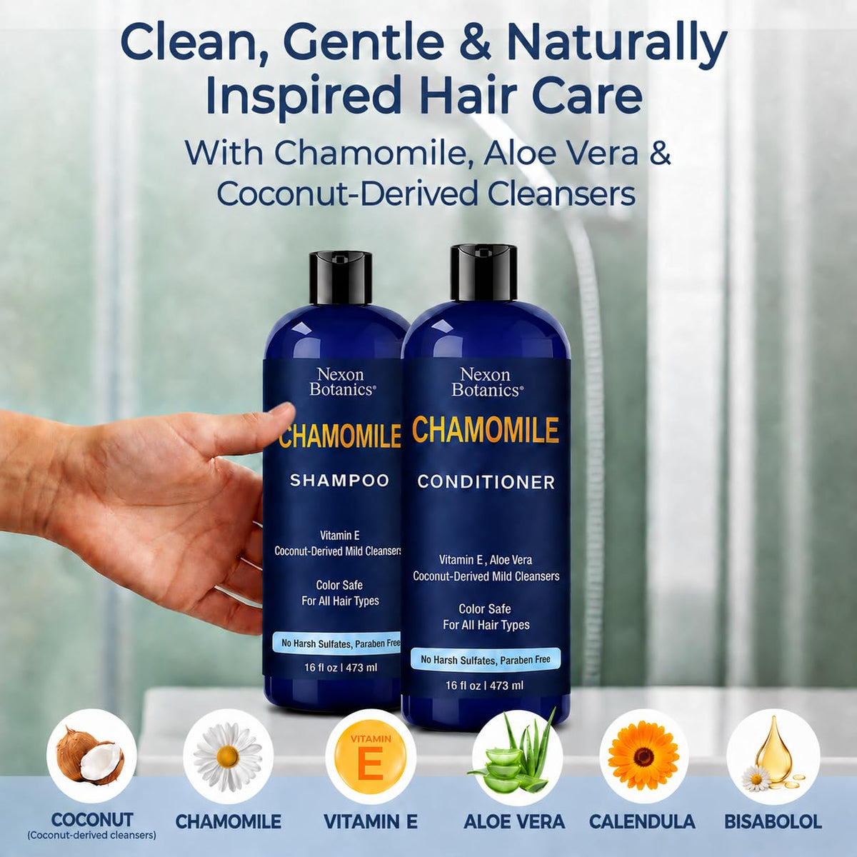 Nexon Botanics shampoo lather texture illustrating gentle cleanse