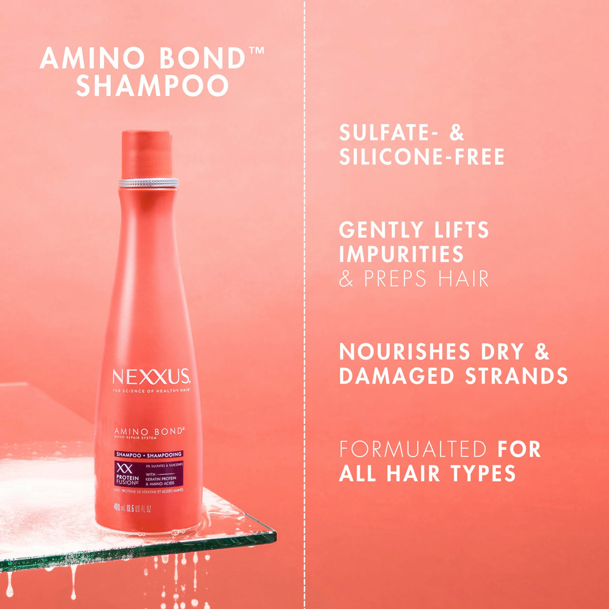Nexxus conditioner in shower application illustrating smoother, tangle-free hair