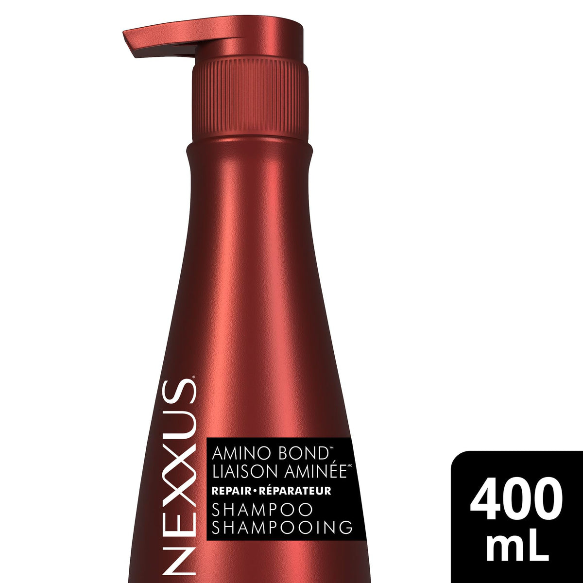 Nexxus pump and label detail highlighting HYDROLINK BONDER benefit clarity