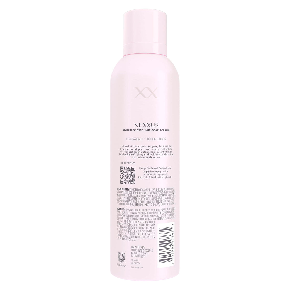 Nexxus back label close-up with directions and ingredient clarity benefit