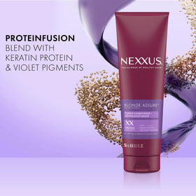 Nexxus bottle in hand to show 8.5 oz scale and travel-friendly size benefit
