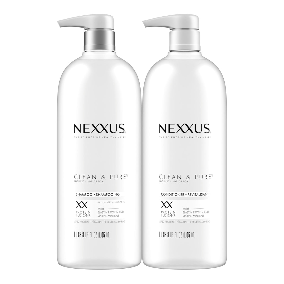 Nexxus front packaging showing both bottles and benefits