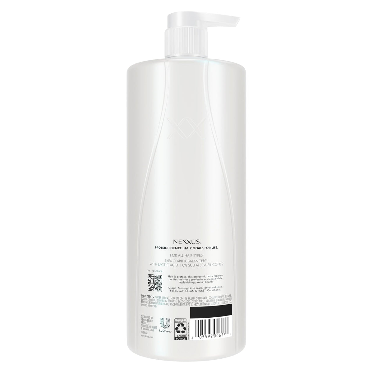 Nexxus back label close-up showing ingredients and usage directions for clarity