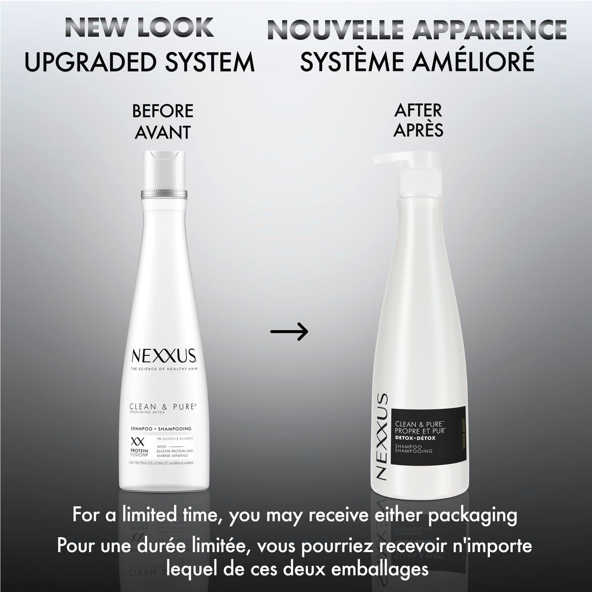 Nexxus shampoo in shower being applied to hair demonstrating effective buildup removal