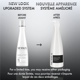 Nexxus shampoo in shower being applied to hair demonstrating effective buildup removal