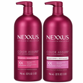 Nexxus front packaging showing twin 32 oz bottles and brand benefit