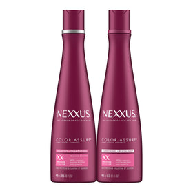 Nexxus front packaging showing shampoo and conditioner, promotes long-lasting color