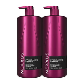 Nexxus front packaging showing twin bottles for long-lasting color