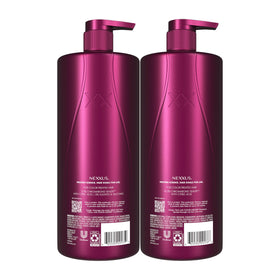 Nexxus pump dispensing shampoo illustrating easy, no-mess application