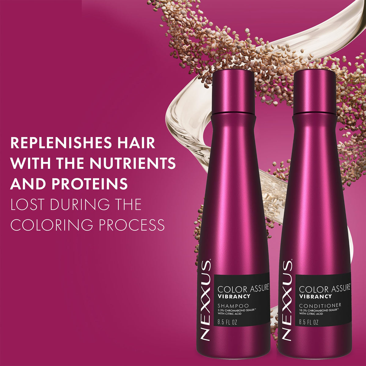 Nexxus shampoo texture on palm demonstrating gentle lather and color-safe cleansing