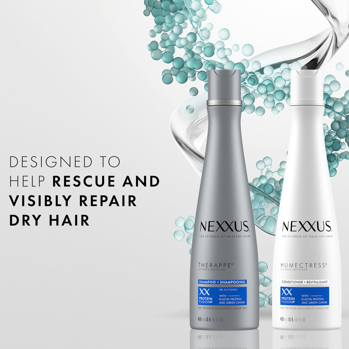 Nexxus conditioner bottle label visible for ingredient recognition benefit