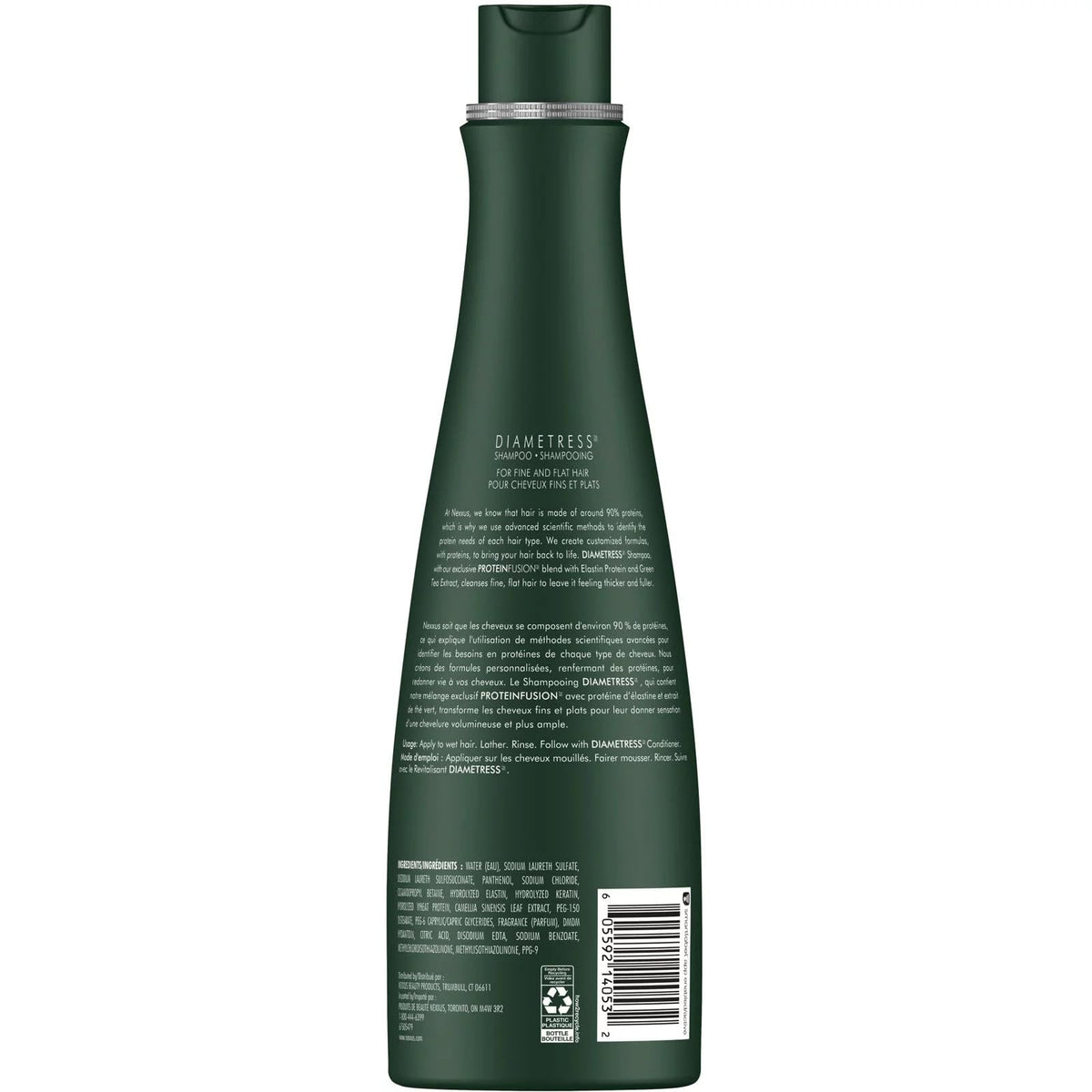 Nexxus DIAMETRESS bottle cap close-up highlighting easy-dispense feature