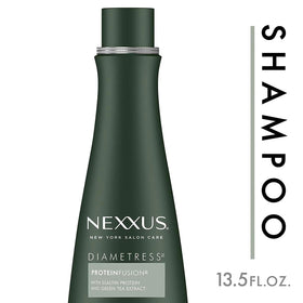 Nexxus DIAMETRESS on bathroom shelf conveying salon-quality daily care