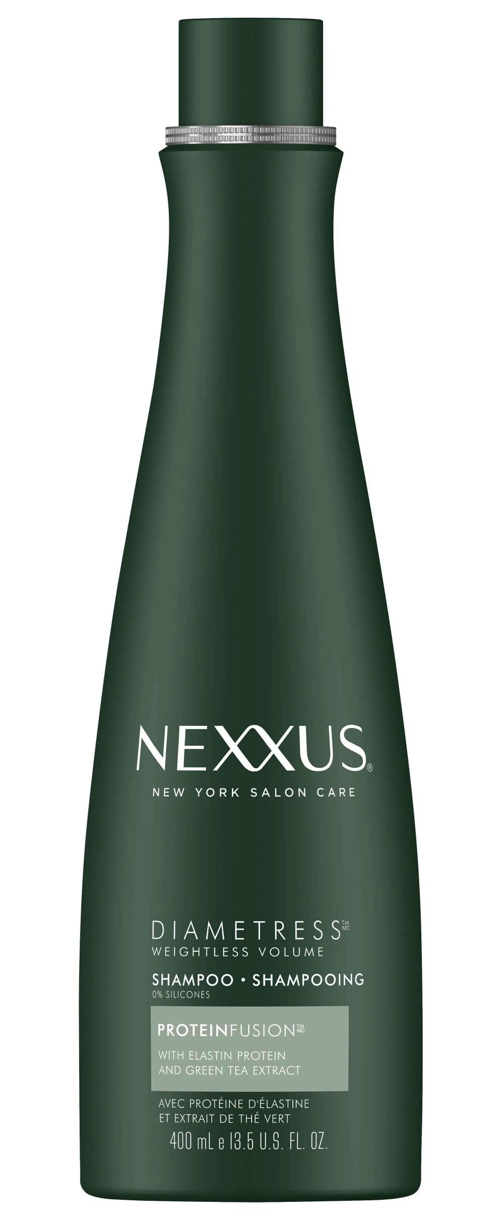 Nexxus Diamtress front packaging showing bottle and size for volumizing benefit