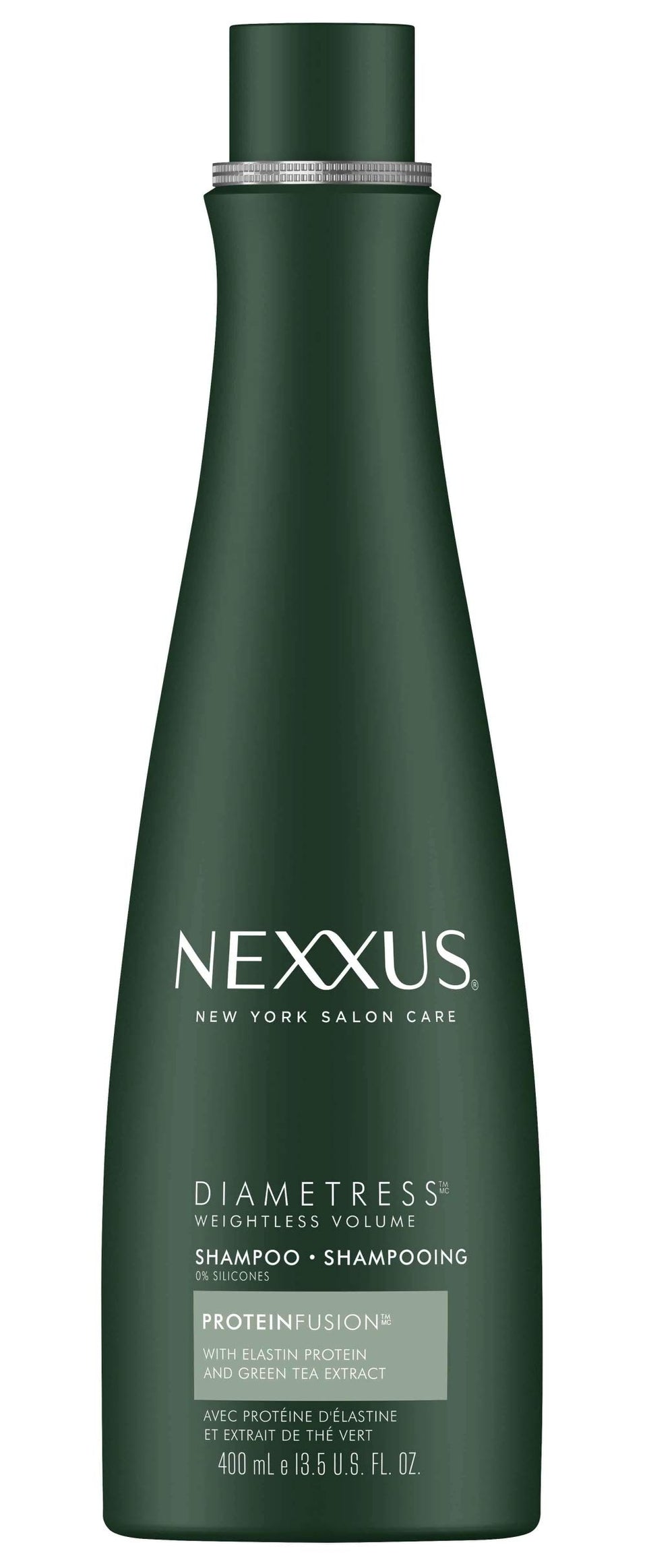 Nexxus Diamtress front packaging showing bottle and size for volumizing benefit