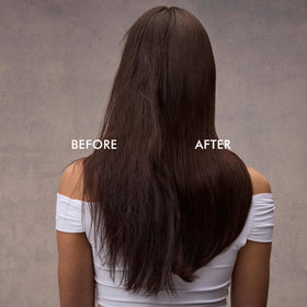 Nexxus before and after on brunette hair showing increased vibrancy