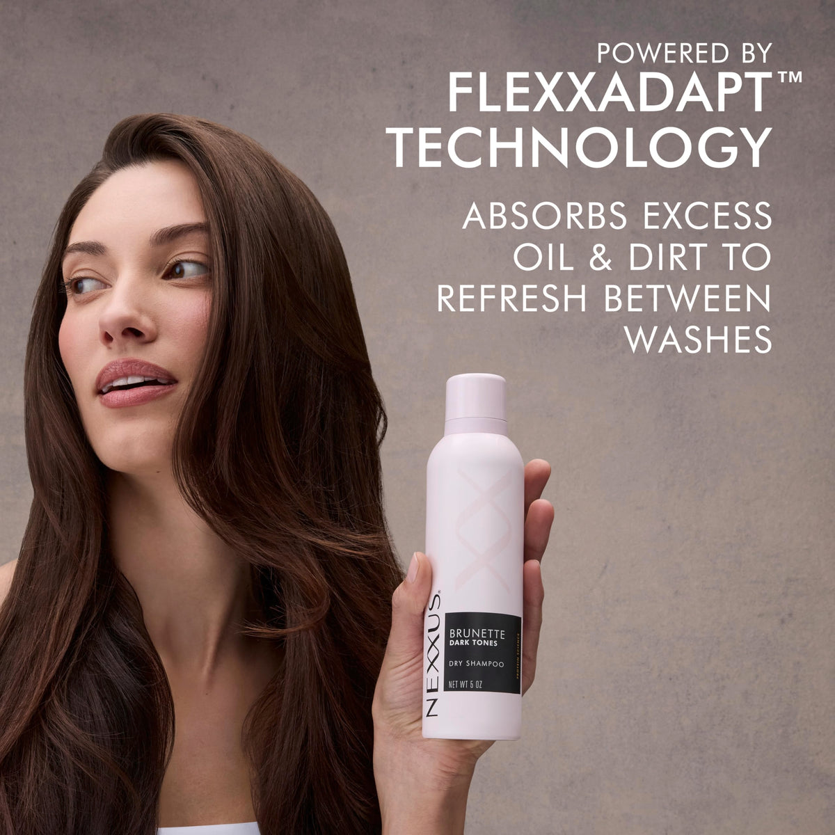 Nexxus can in hand showing 5 oz scale and travel-ready convenience