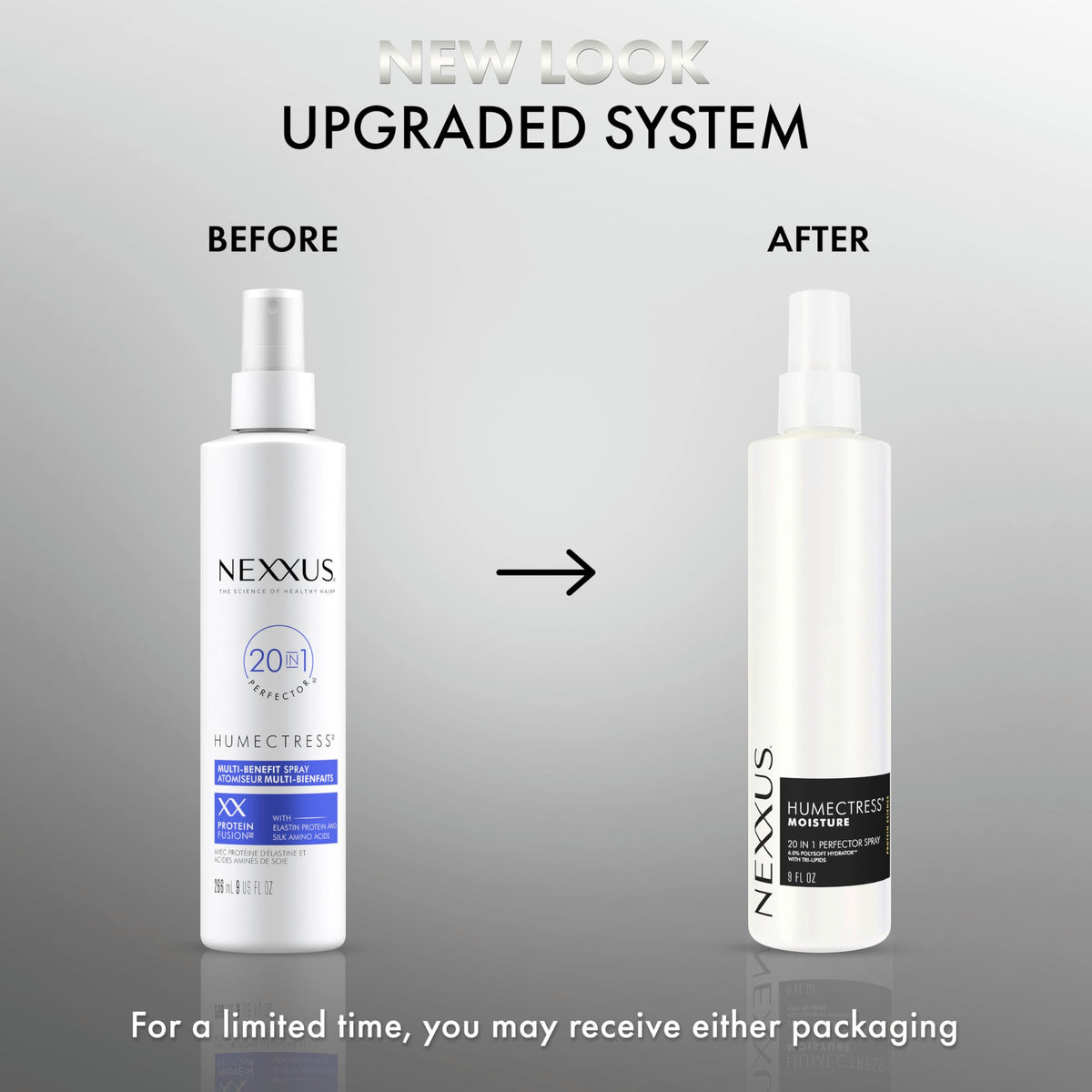 Nexxus before and after hair strands showing smoother, shinier finish