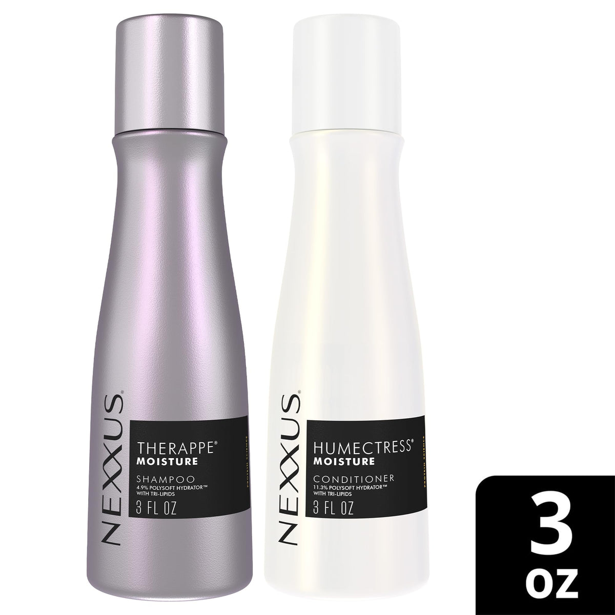 Nexxus Humectress bottle and creamy conditioner texture demonstrating smoothness